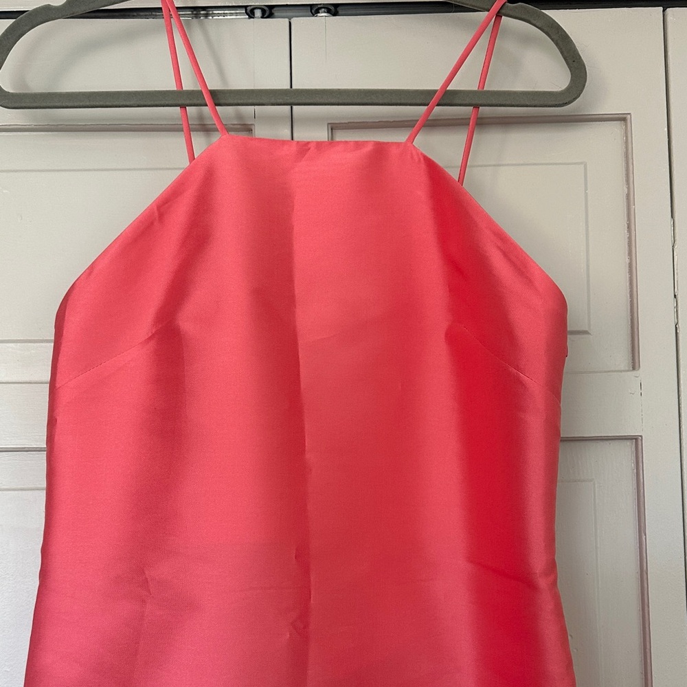 Satin Coral Slip Maxi Dress with Spaghetti Straps - Picture 2 of 10
